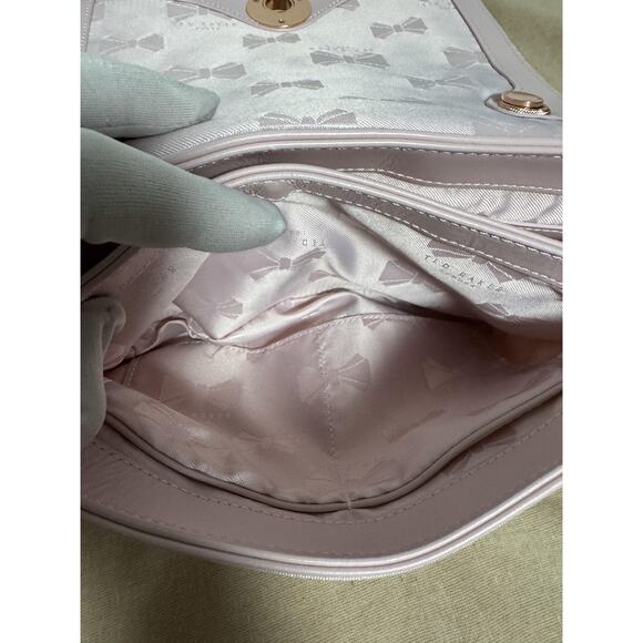 Ted Baker London Crossbody Bag Womens Small Pink Velvet Quilted Bow Rose Gold - Picture 8 of 11